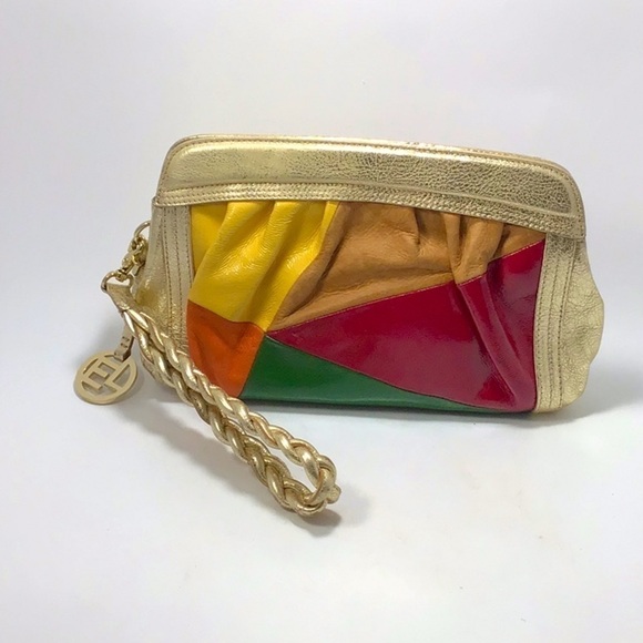 ELLIOTT LUCCA RARE CALYPSO COLORBLOCKED LEATHER CLUTCH - Picture 1 of 11